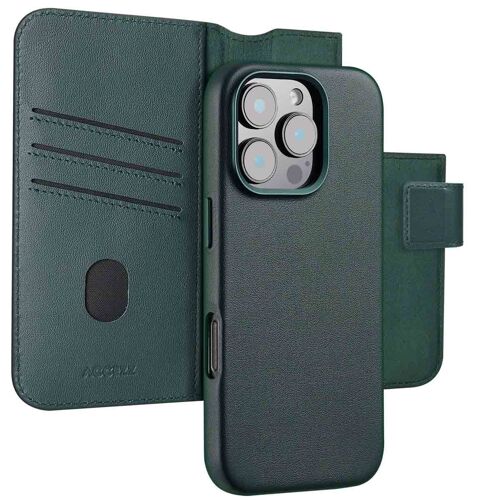 Accezz Étui de téléphone portefeuille en cuir 2-en-1 avec MagSafe iPhone 16 Pro Max Cedar Green