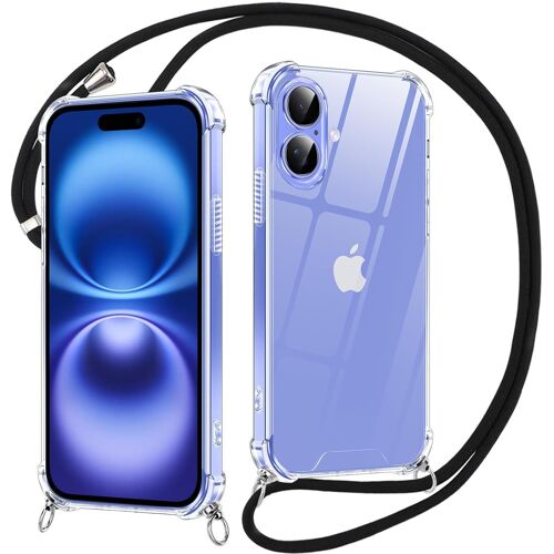 Coque Avec Cordon Pour Iphone 16 6,1"", Etui Avec Collier Réglable Laniere Tour De Cou Lanière Corde Lanyard, Transparente Silicone Souple Tpu + Pc Case Antichoc Protection Housse Cover, Noir