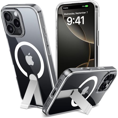Sjzg-Coque Pour Iphone 16 Pro Max Avec Support Compatible Avec Magsafe Étui Magnétique Béquille Protection Antichoc, Protection De Qualité Militaire Housse Anti-Jaunissement, Transparence Totale