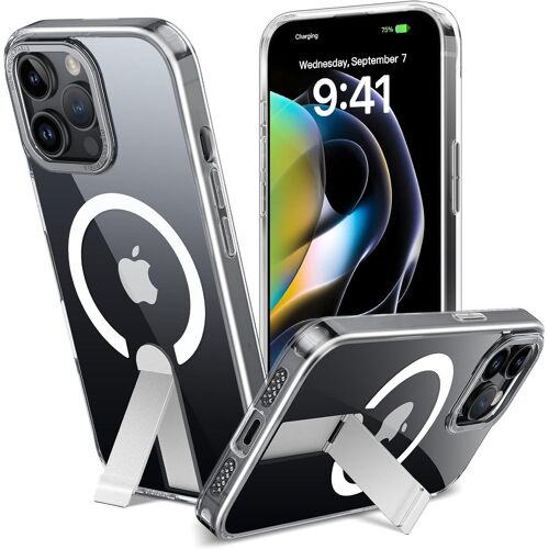 SJZG-Coque Pour Iphone 14 Pro Max Avec Support Compatible Avec Magsafe Étui Magnétique Béquille Protection Antichoc, Protection De Qualité Militaire Housse Anti-Jaunissement, Transparent