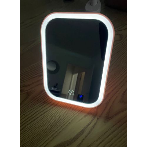 Miroir de courtoisie rose, éclairé, à led, fonctionne avec 4 piles AAA - 14cmX18cm