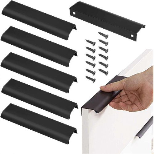 6 Poignées D'armoire,Poignées De Porte Noires Mates Dissimulées De 128 Mm,Poignée En Profilé D'aluminium,Poignée Intégrée Poignée De Cuisine Armoire Pour Armoire À Tiroirs Inter