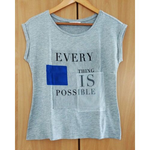 T Shirt Gris Chine. Tulle. Every Thing Is Possible. Camaieu. Coton Melange. Taille 38