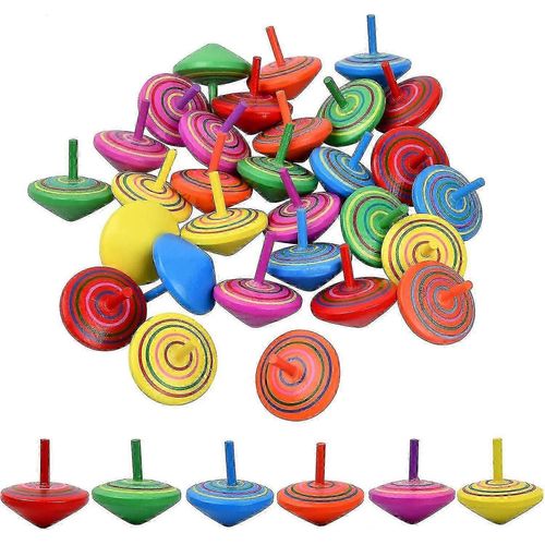 30pcs Coloré En Bois Toupie Jouet - Fait À La Main Peint Sûr Non toxique Cadeau Pour Enfants Fête