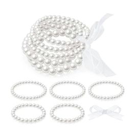 Lot De 5 Bracelets En Perles Blanches - Bijoux Élégants Extensibles Pour Femmes