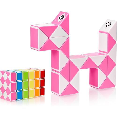KAL-® Magic Snake Cube | Jouet De Poche Pour Les Enfants De 4 À 8 Ans | Cadeau Anniversaire Enfants Invites | Cadeau Pour Élèves - 24 Blocs | 2,3 Mm X 1,8 Mm | Rose
