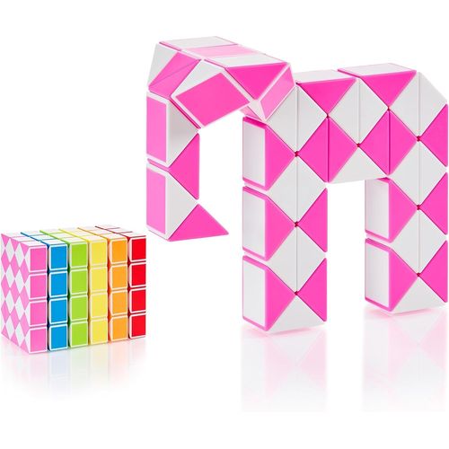 KAL-® Magic Snake Cube | Jouet De Poche Pour Les Enfants De 4 À 8 Ans | Cadeau Anniversaire Enfants Invites | Cadeau Pour Élèves - 48 Blocs | 2,3 Mm X 1,8 Mm | Rose