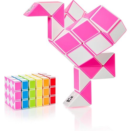 KAL-® Magic Snake Cube | Jouet De Poche Pour Les Enfants De 4 À 8 Ans | Cadeau Anniversaire Enfants Invites | Cadeau Pour Élèves - 36 Blocs | 2,3 Mm X 1,8 Mm | Rose