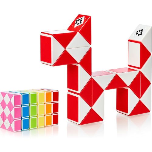 KAL-® Magic Snake Cube | Jouet De Poche Pour Les Enfants De 4 À 8 Ans | Cadeau Anniversaire Enfants Invites | Cadeau Pour Élèves - 24 Blocs | 2,3 Mm X 1,8 Mm | Rouge