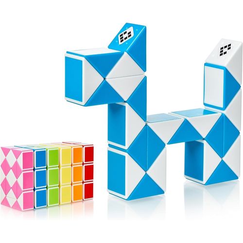 KAL-® Magic Snake Cube | Jouet De Poche Pour Les Enfants De 4 À 8 Ans | Cadeau Anniversaire Enfants Invites | Cadeau Pour Élèves - 24 Blocs | 2,3 Mm X 1,8 Mm | Bleu