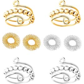 KAL-8 Pcs Bague Anti Stress, Bague Reglable, Bague Ouverte Colorée Rotative, Mini Bague À Ressort, Spinner Anneaux Anti Stress Ensemble Pour Relaxation Femme Homme, Doré, Argenté