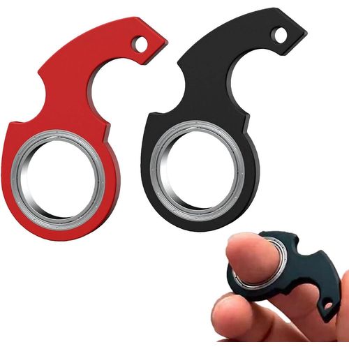 KAL-2 Pièces Porte-Clés Fidget Spinner Porte-Clés Spinner Jouet Sans Fin Concentration Amusante Anti-Stress (Noir, Rouge)