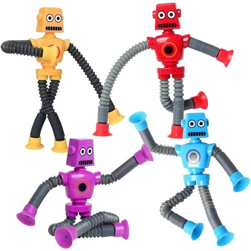 ERYI-Pop Tubes, 4 Pièces Jouet De Robots À Ventouse Télescopique,Jouets Sensoriels Extensible Anti-Stress De Soulager Stress Pour Enfants,Cadeaux De Fête Pour Garçons Et Filles