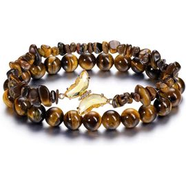 Kal-2pcs Bracelets Femme Papillon Perles Améthyste Pierre Naturelle Bracelet Energie Equilibre Pierre Lithothérapie Véritable Bracelet Bijoux