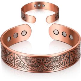 Kal-Bracelet Magnétique En Cuivre Pour Homme Femme Bracelet En Cuivre Avec 9 Aimants Bracelet De Manchette En Cuivre À Motif Arbre De Vie Pour Cadeau Bijoux, Taille Ajustable, Bronze