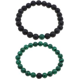 Kal-2pcs Bracelet De Pierre Volcanique De Lave Naturelle 8mm Perle Bracelets Élastiques Pour Hommes Femmes Pour Anniversaire Jour De Noël