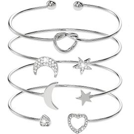Kal-4 Pièces Bracelet Manchette Réglable Bracelet En Fil Ouvert Ensemble De Bracelets Enveloppants Empilables Pour Femmes