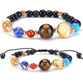 Kal-2 X Galaxy Système Système Bracelet Univers Neuf Planètes Étoile Perles De Pierre Naturelle Bracelets Bracelets Bracelets Réglables Bracelets