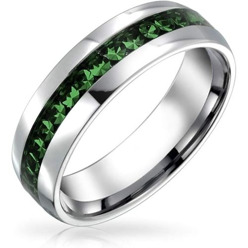 Kal-Personnalisez La Bague De Bande D'éternité En Cristal De Canal Définie Unisexe En Acier Inoxydable Ton Argent Avec Des Couleurs De Mois De Naissance 6mm Tailles 5-12