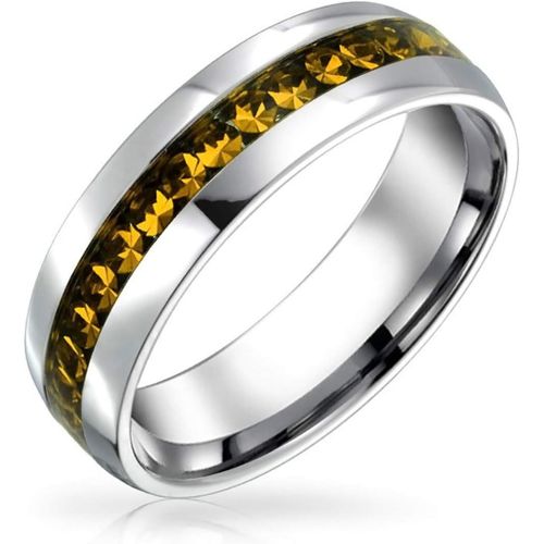 Kal-Personnalisez La Bague De Bande D'éternité En Cristal De Canal Définie Unisexe En Acier Inoxydable Ton Argent Avec Des Couleurs De Mois De Naissance 6mm Tailles 5-12