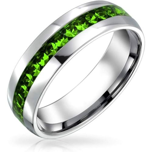 Kal-Personnalisez La Bague De Bande D'éternité En Cristal De Canal Définie Unisexe En Acier Inoxydable Ton Argent Avec Des Couleurs De Mois De Naissance 6mm Tailles 5-12