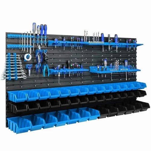 Étagère Murale 156 X 78 Cm Avec 43 Pcs Boîte Bleue Et Noire Plastique V1