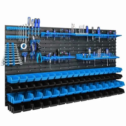 Étagère Murale 156 X 78 Cm Avec 68 Pcs Boîte Bleue Et Noire Plastique V2