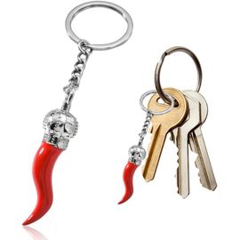 Kal-Porte-Clé Cornes Et Piment Rouge, Symbole Italien Corne D'abondance, Bijou De Sac Porte-Bonheur, Idée Cadeau, Acier, Rouge