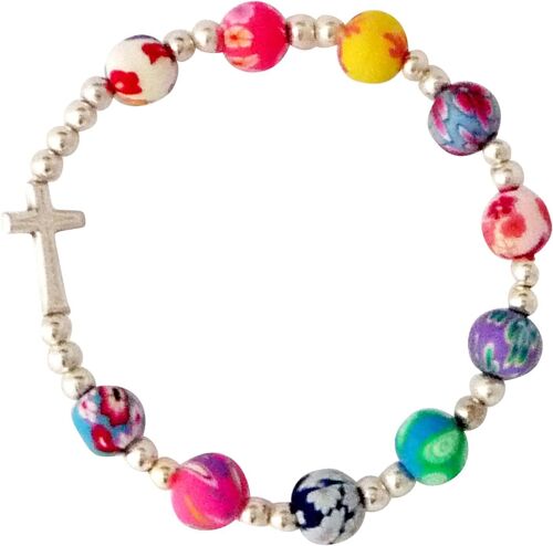 KAL-Bracelet Avec Croix Avec Perles Multicolores, Métal