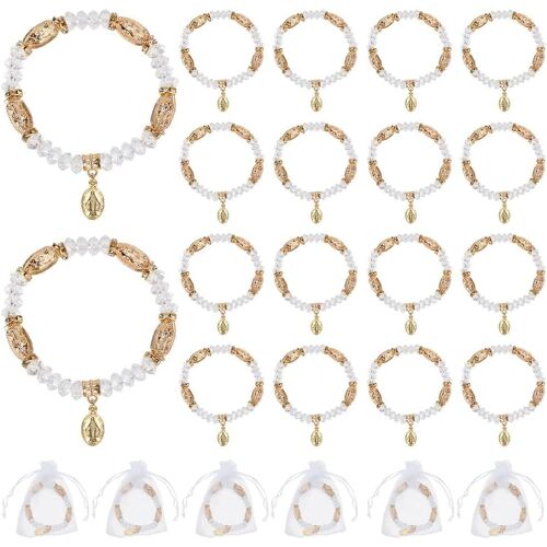 Kal-24 Pcs Bracelet Chapelet En Vrac Avec Sacs En Maille, Bracelet Chapelet Extensible En Perles De Cristal De Perles De Baptême Avec Breloques Tibétaines Pour Bijoux De Foi Cadeaux, Or