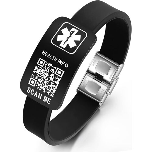 Kal-Bracelets Médicaux Pour Homme Et Femme Avec Code Qr - Bracelet D'alerte Médicale - Bracelet En Silicone Étanche Pour Poignets Jusqu'à 22,9 Cm - Plus D'espace - Informations