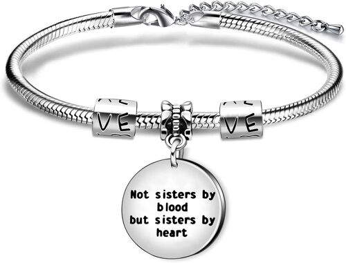 Kal-Bracelets D'amitié Pour Soeur - Cadeau De Remise De Diplôme - Inscription « Not Sisters By Blood But Sisters By Heart », Acier Inoxydable
