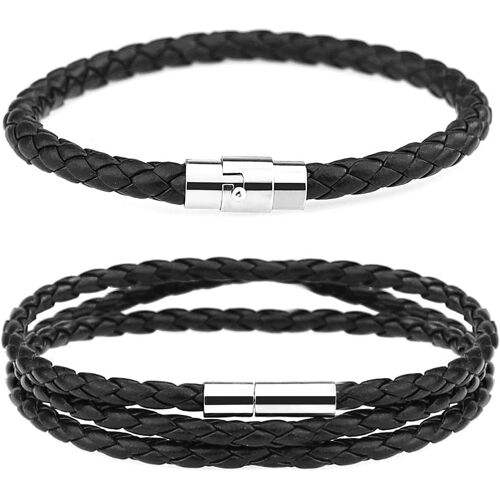 Kal-2pcs Hommes Femmes Bracelets En Cuir Tressé Poignet Bracelet