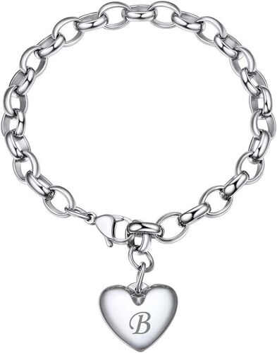Kal-Bracelet À Breloques En Forme De Lettre Avec Photo Gravée, En Acier Inoxydable 316l, Bracelet Manchette Avec Médaillon Photo, 26 Initiales De L'alphabet A-Z