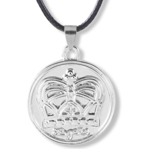 KAL-Collier Pendentif Couronne Argentée - Lacet Noir 50 Cm, Pendentif 3 Cm - Accessoire Élégant Et Parfait Pour Cosplay, Xl, Métal, Pas De Gemme