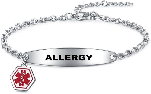 Kal-Bracelet D'alerte Médicale Sos Pour Femme - Bracelet Médical En Acier Inoxydable - Chaîne Gourmette