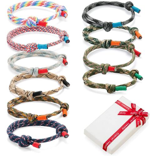 Kal-10 Pièces Cool Tressé Bracelets Set Pour Homme Femme,Coloré Corde Marine Corde Nautique Bracelet De Surf Pour Hommes Hommes Garçons Enfants Jeunes Garçons, Corde Marine Tissu Bracelet Réglable Ca