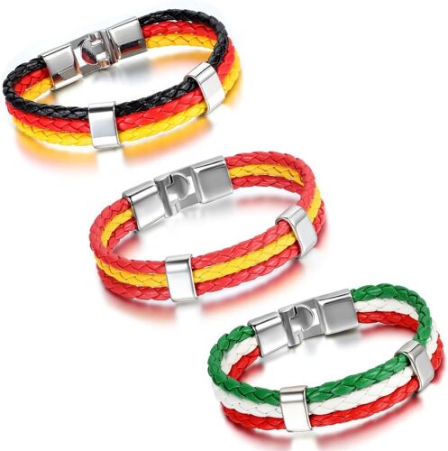 Kal-Uefa Euro Cup 2016 Lot De 2 Bracelets En Cuir Pour Allemagne Italie Espagne Porugal France Angleterre