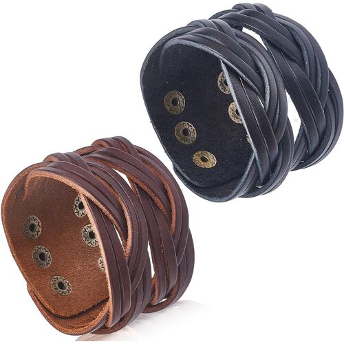 Kal-Bracelet En Cuir Tressé Pour Femme 2 Couleur Style Punk Bracelet Manchette En Cuir Réglable Audacieuse Bracelets Enroulés Armure De Bras Bracelets Gothiques En Cuir Véritable Pour Halloween