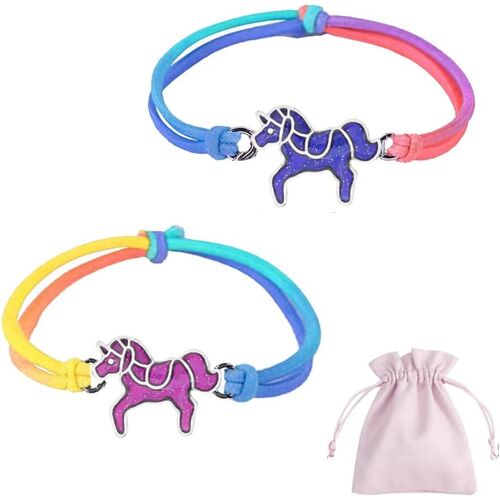 Kal-® Lot De 2 Bracelets D'humeur Pour Filles (Décomposition De La Température) Avec 1 Pochette À Bijoux, Cadeau D'anniversaire D'enfant Pour Filles, Bracelet D'amitié - Licorne