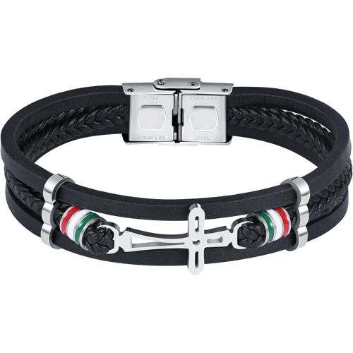 KAL-Bracelet En Cuir Tressé Croisé Pour Hommes Acier Inoxydable Noir