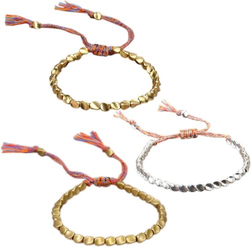 Kal-Bracelets Perlés 3 Pièces, Bracelets Tressés, Bracelets À Pompons, Bracelets Vintage, Bracelets Boho, Bracelets Réglables