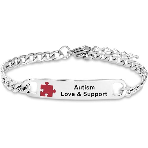 KAL-Bracelet De Sensibilisation À L'Autisme Réglable En Acier Inoxydable Avec Croix Rouge Gravée