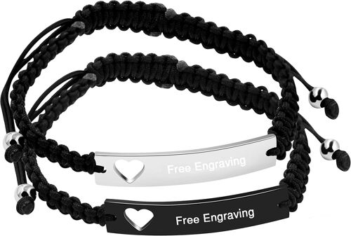 Kal-Ensemble Assorti Pour Elle Et Lui - En Titane Et Acier Inoxydable - Fait À La Main - Corde Tressée - Bracelets Pour Elle Et Lui