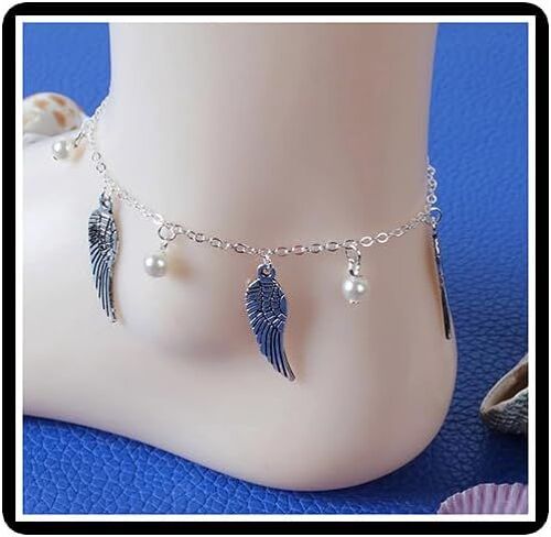 Kal-Perles Ange Wings Bracelet Chaîne De Pied Boho Faux Perles Chaîne De Pied Perles Été Plage Chaîne De Pied Femme Bijoux