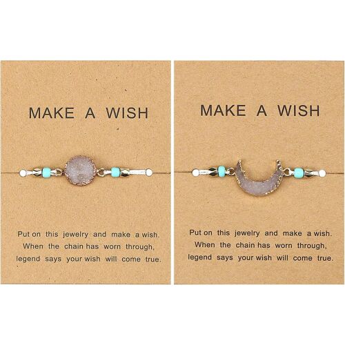Kal-Faire Un V?u Soleil Et Lune À La Main Résine Druzy Bracelet Wrap Amitié Tressé Bracelet Réglable Poignet Cordon Perlé Bracelet Pour Femmes Filles