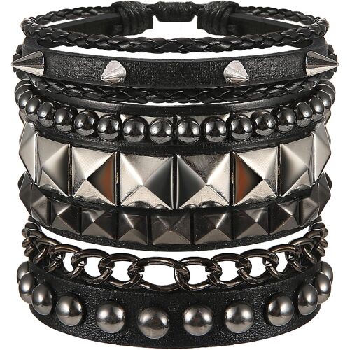 Kal-4 Pièces Bracelet Gothique En Cuir Noir Stud Bracelet Hommes Femmes Bracelet Bijoux Punk Halloween Bracelet Années 80 Bracelet Métal Stud Accessoire Pour Halloween Party Cosplay