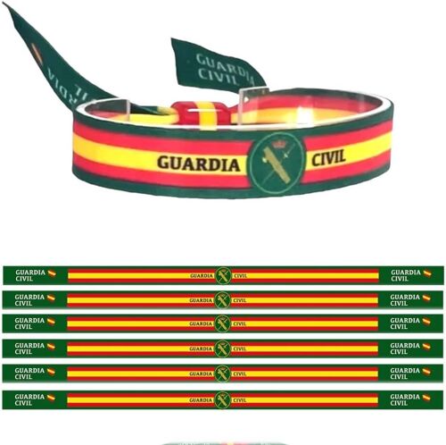 KAL-Lot De 6 Bracelets De La Garde Civile Espagnole. Image En Sublimation. Dimensions : 30 X 1,4 Cm. À Nouer Et À Ajuster. Unisexe ¿ Collectionnez Les Forces De Sécurité Et Les Armées D'Espagne,
