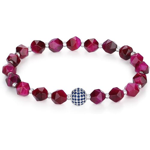 Kal-Femmes Bracelet En Perles Fait Main Bracelet Extensible En Pierre Naturelle 8mm Perles De Zircone Pavée Authentiques Diamant Bleu Boules De Platine 18k Cristaux