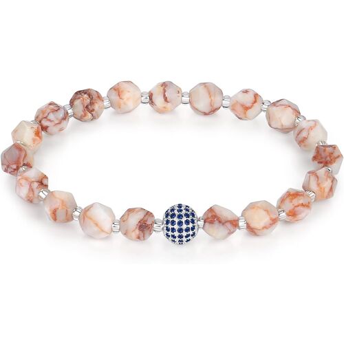 Kal-Femmes Bracelet En Perles Fait Main Bracelet Extensible En Pierre Naturelle 8mm Perles De Zircone Pavée Authentiques Diamant Bleu Boules De Platine 18k Cristaux